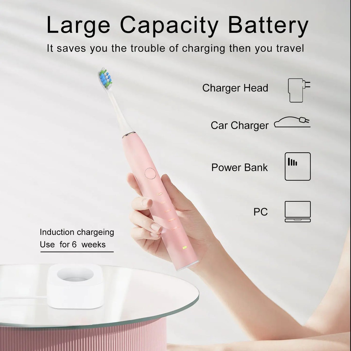 Electric Toothbrush IPX7 With Replacement Heads Set